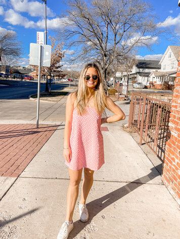 Lena Pink Weaved Sleeveless Dress