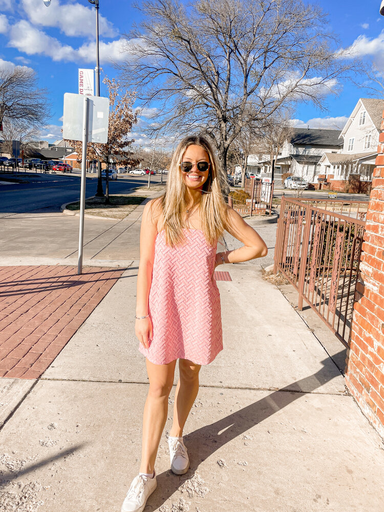 Lena Pink Weaved Sleeveless Dress