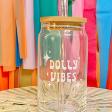 Maddon & Co Dolly Vibes Glass Cup with Lid & Glass Straw
