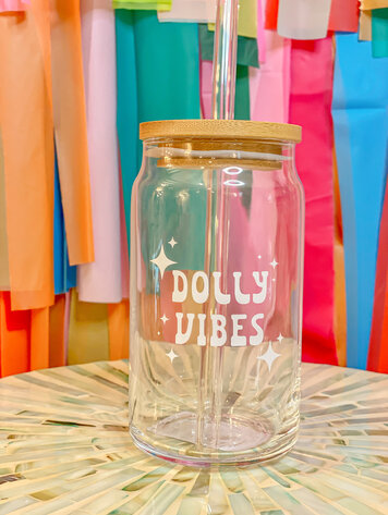 Maddon & Co Dolly Vibes Glass Cup with Lid & Glass Straw