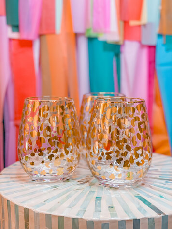 8 Oak Lane Gold Leopard Stemless Wine Glass