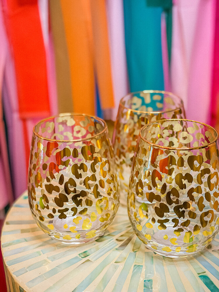 8 Oak Lane Gold Leopard Stemless Wine Glass
