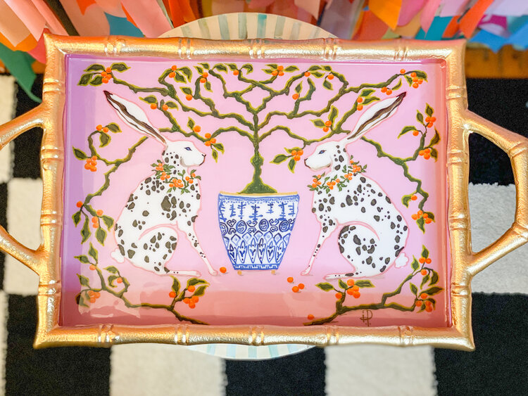 Jaye's Studio Bunnies Enameled Chang Mai Tray 10x14