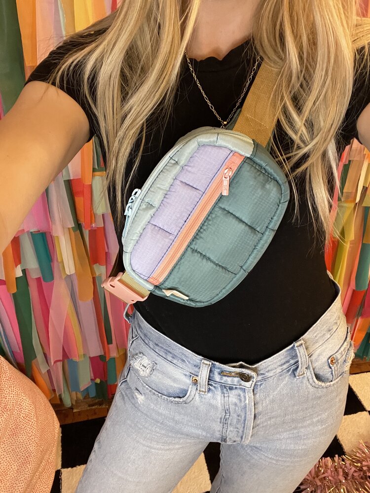 Talking out of Turn Puffy Small Hip Bag - Sage Combo