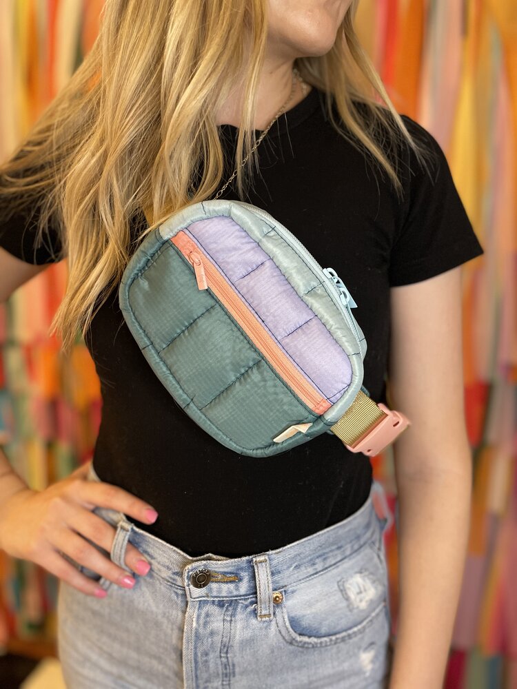 Talking out of Turn Puffy Small Hip Bag - Sage Combo