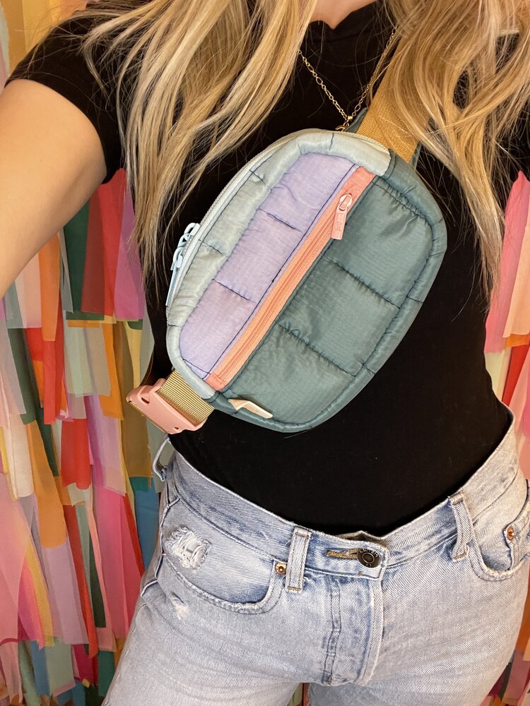 Talking out of Turn Puffy Small Hip Bag - Sage Combo