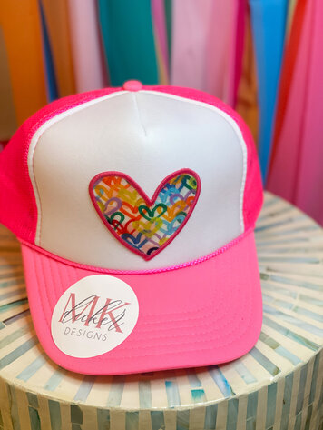 MK Decker Designs Neon Pink Heart Trucker Hat
