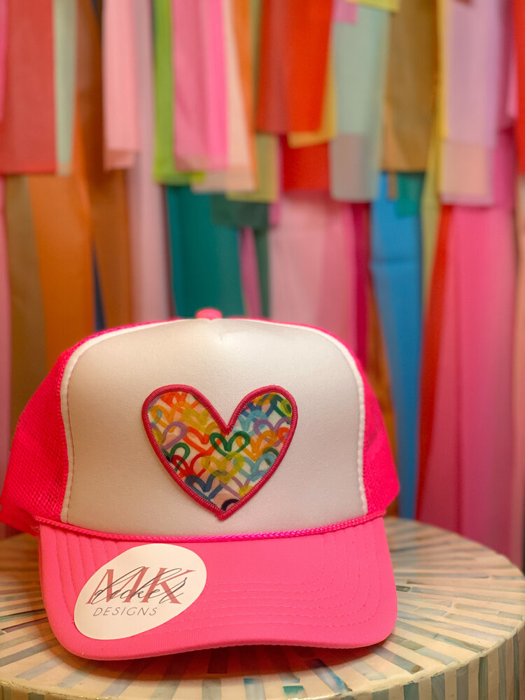 MK Decker Designs Neon Pink Heart Trucker Hat
