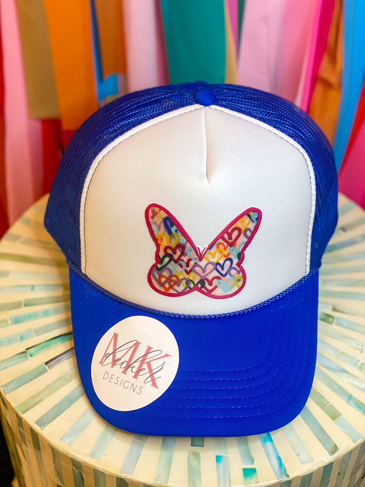 MK Decker Designs Royal Blue Butterfly Trucker Hat