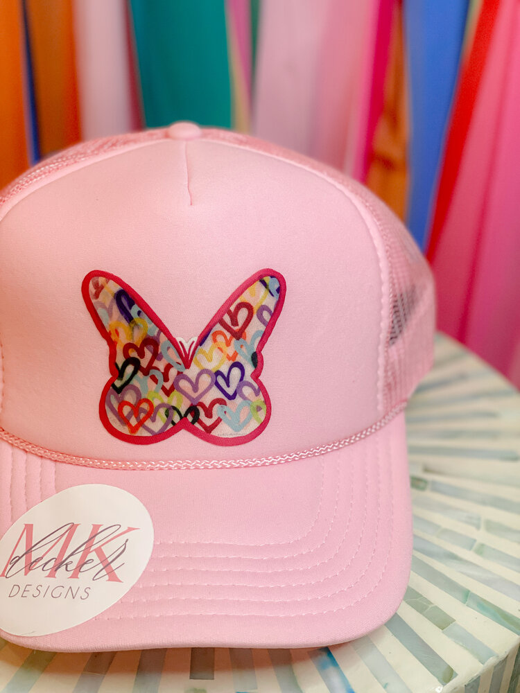 MK Decker Designs Solid Pink Butterfly Trucker Hat