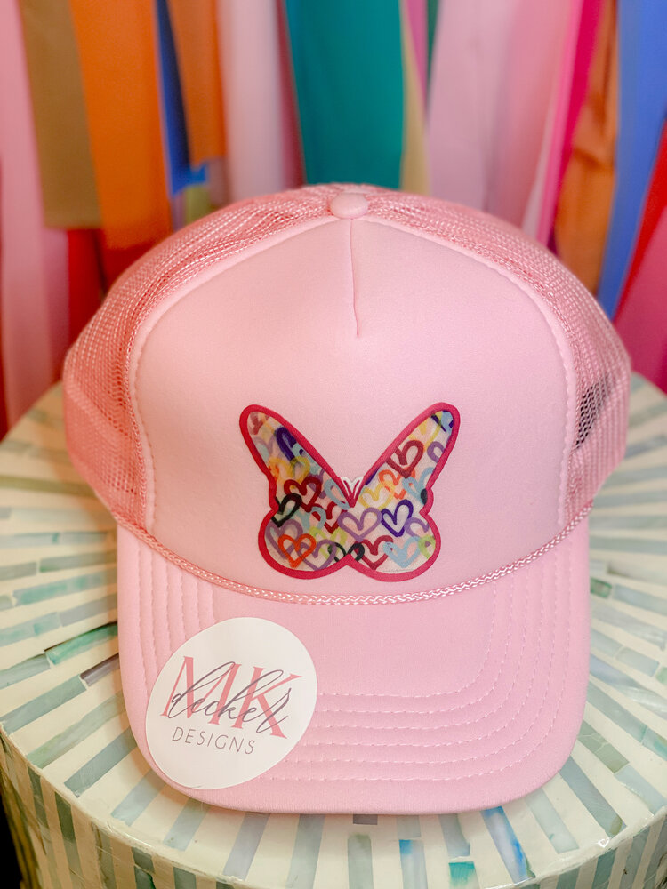 MK Decker Designs Solid Pink Butterfly Trucker Hat