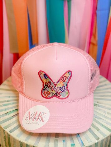 MK Decker Designs Solid Pink Butterfly Trucker Hat