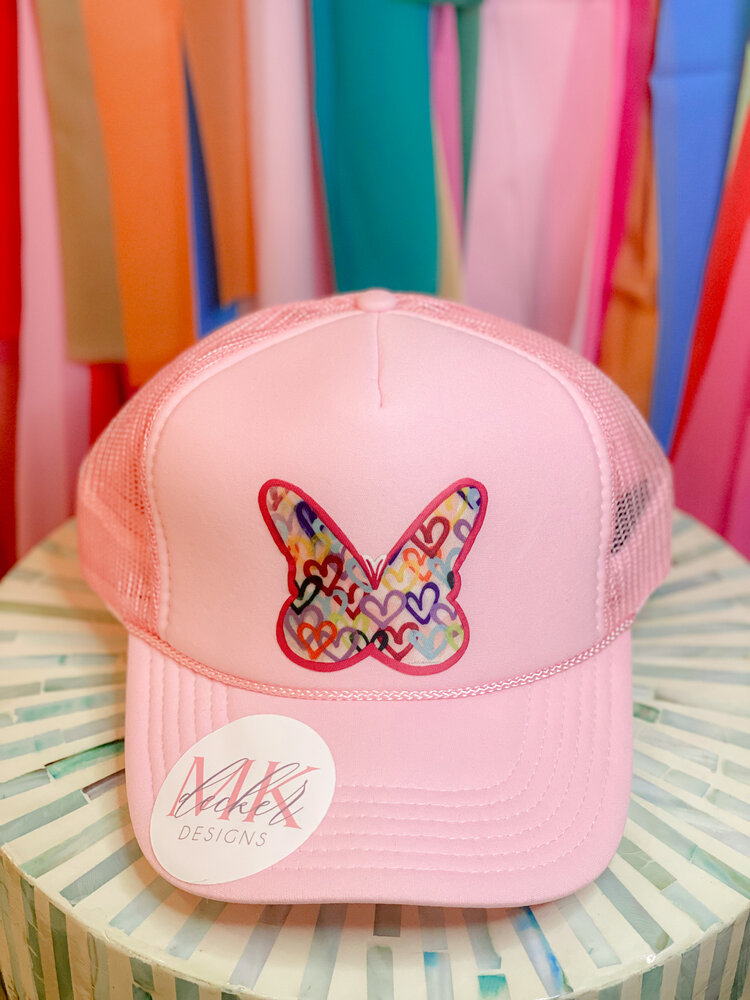 MK Decker Designs Solid Pink Butterfly Trucker Hat