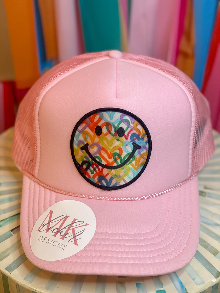 MK Decker Designs Solid Pink Smiley Trucker Hat