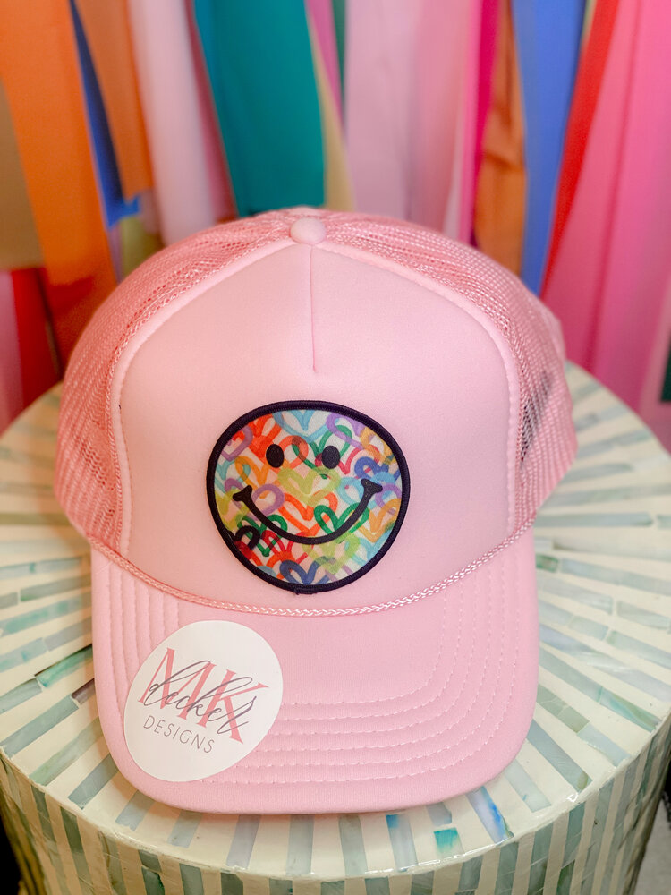 MK Decker Designs Solid Pink Smiley Trucker Hat