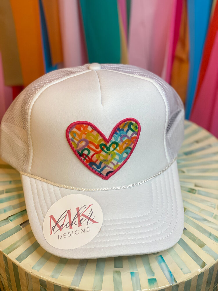 MK Decker Designs White Heart Trucker Hat