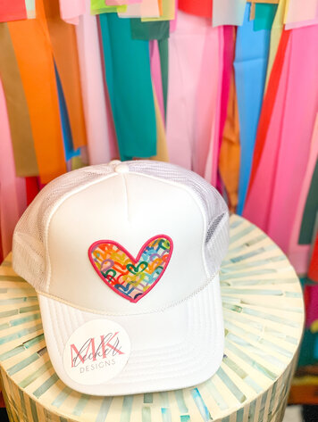 MK Decker Designs White Heart Trucker Hat