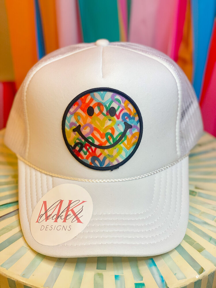 MK Decker Designs White Smiley Trucker Hat