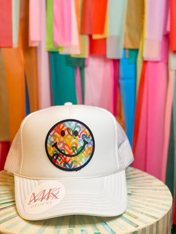 MK Decker Designs White Smiley Trucker Hat
