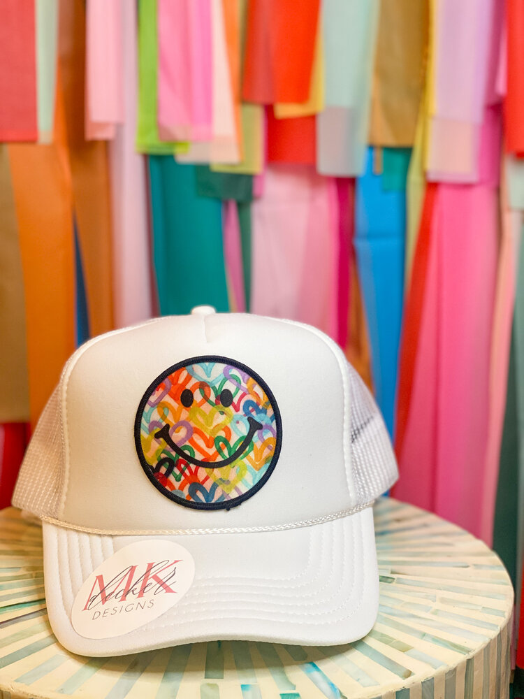 MK Decker Designs White Smiley Trucker Hat