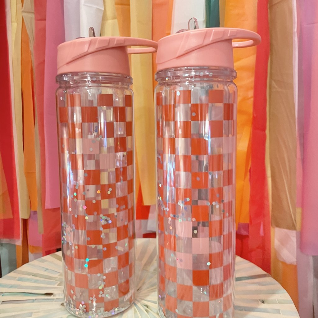 Pink Checker Water Bottle Savvy Blake LLC