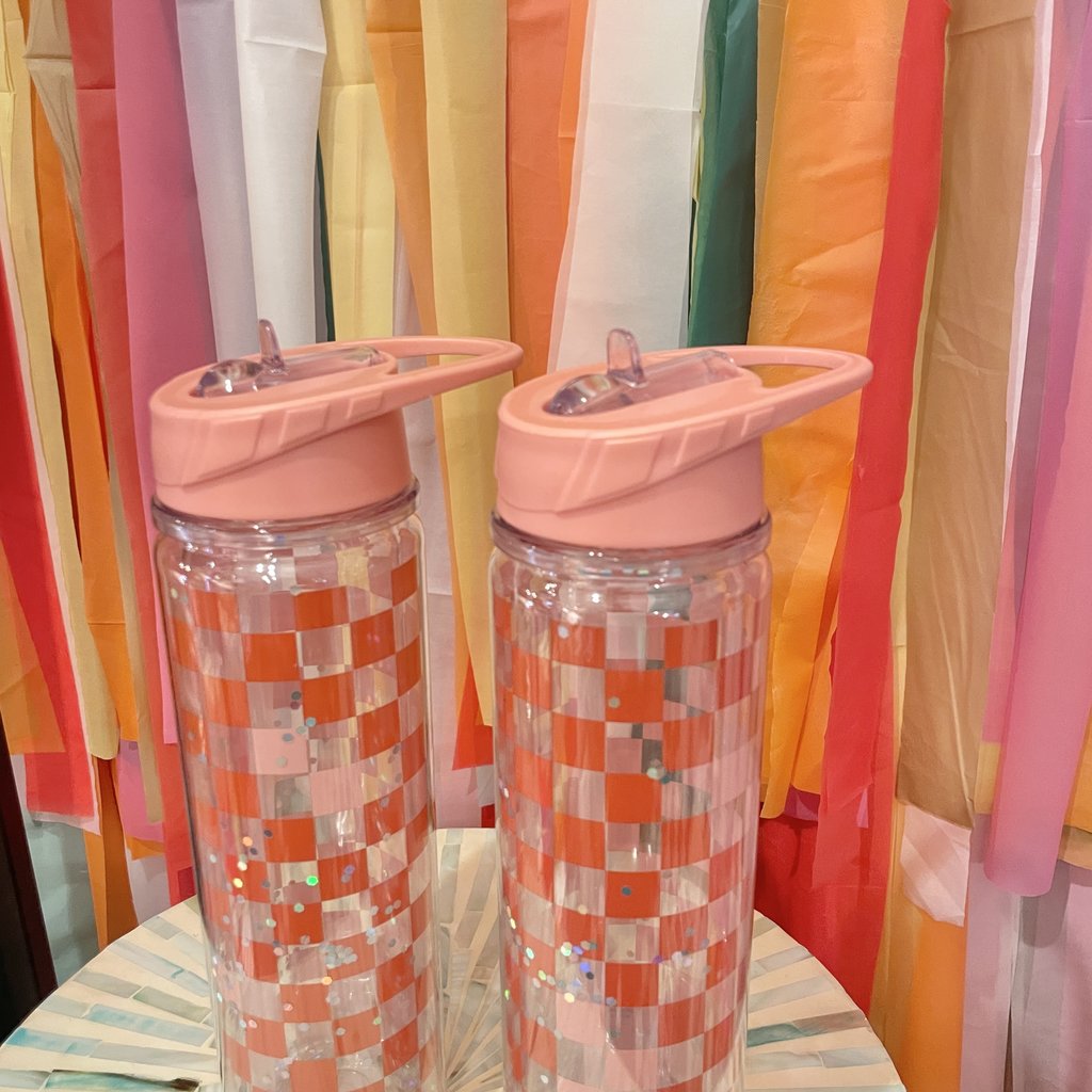 Pink Checker Water Bottle Savvy Blake LLC