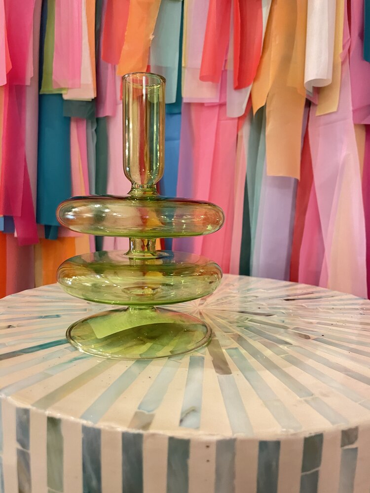 Ivorie Group Lulu Glass Candlestick Holder - Lime Green