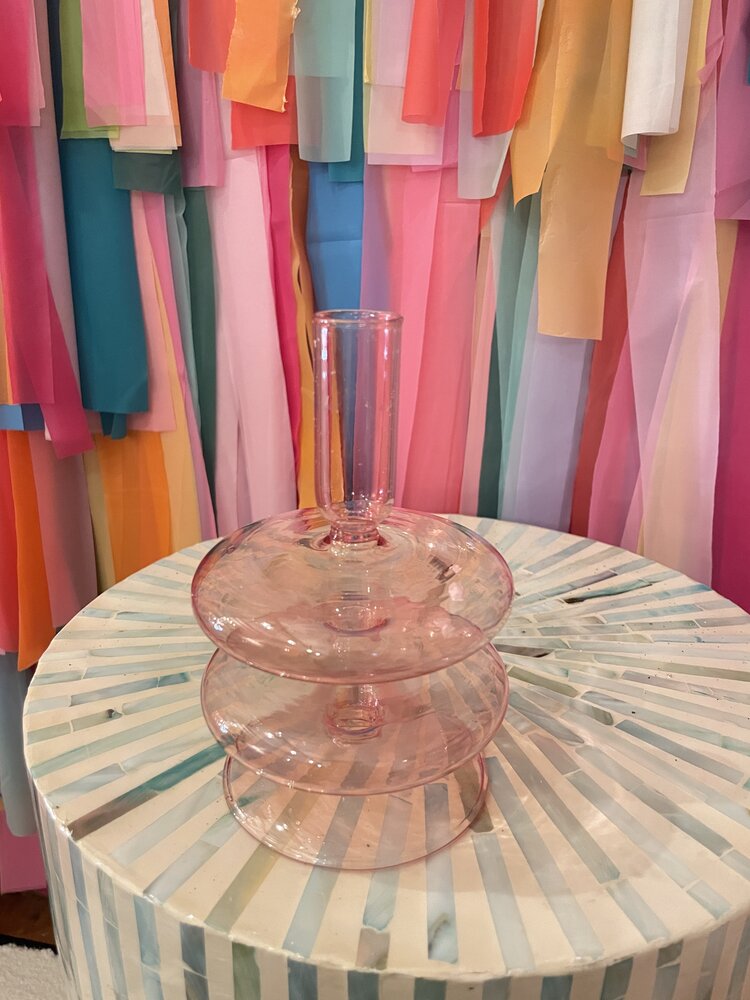 Ivorie Group Lulu Glass Candlestick Holder - Blush
