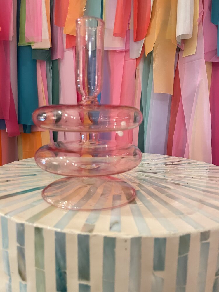 Ivorie Group Lulu Glass Candlestick Holder - Blush