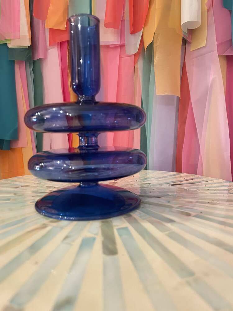 Ivorie Group Lulu Glass Candlestick Holder - Blue