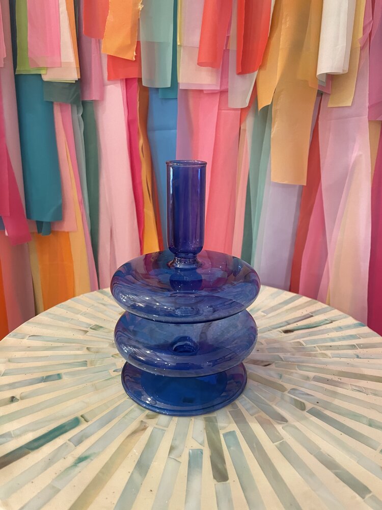 Ivorie Group Lulu Glass Candlestick Holder - Blue