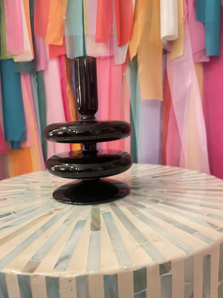 Ivorie Group Lulu Glass Candlestick Holder - Black