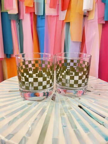 Polished Prints Checkered Rocks Glass - Green