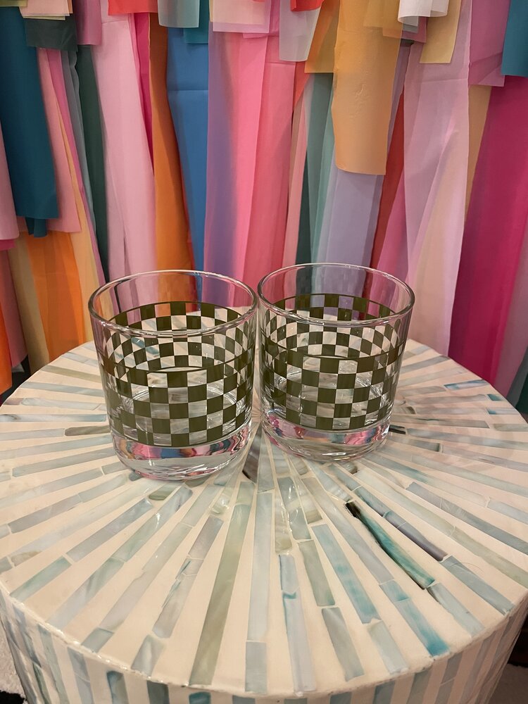 Polished Prints Checkered Rocks Glass - Green