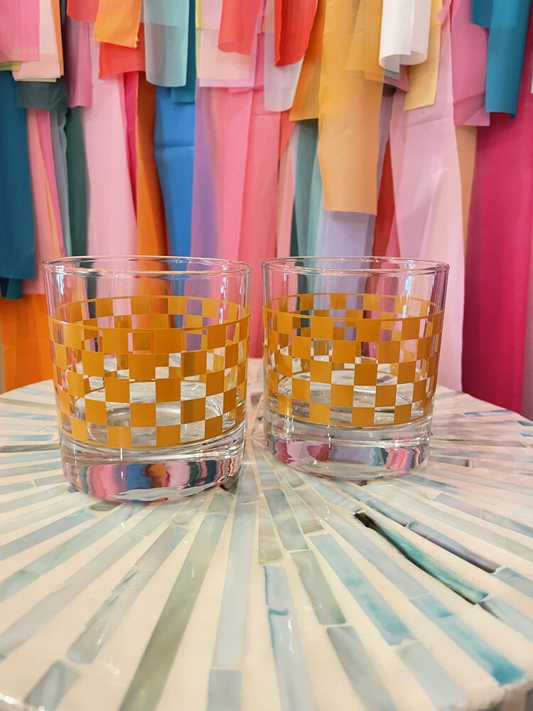 Polished Prints Checkered Rocks Glass - Yellow