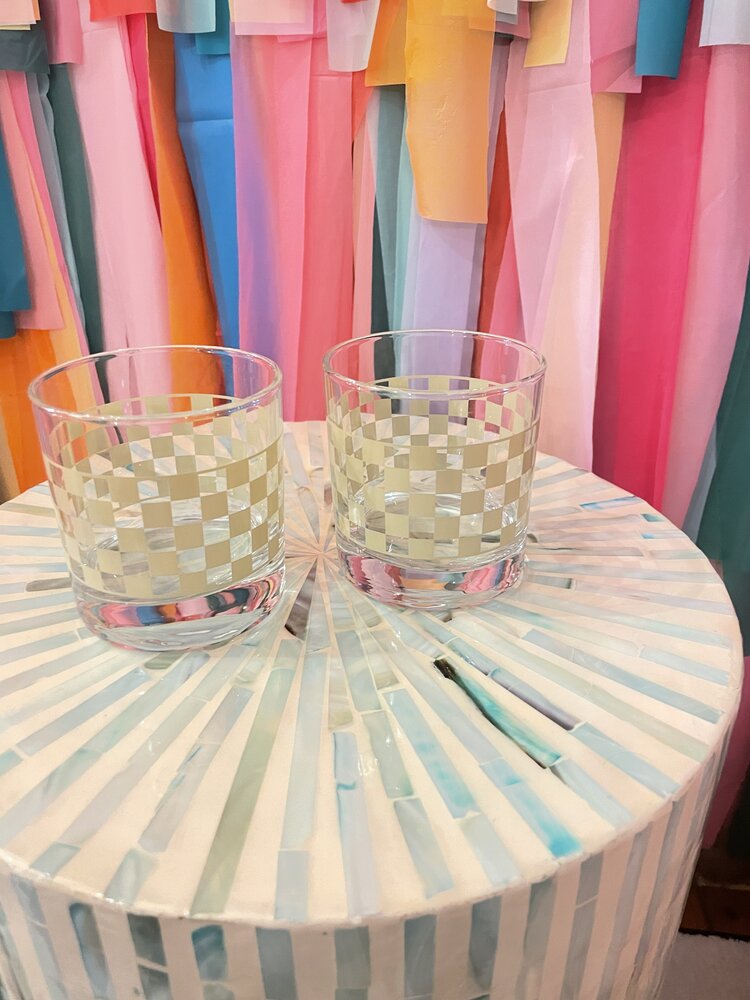 Polished Prints Checkered Rocks Glass - Sage