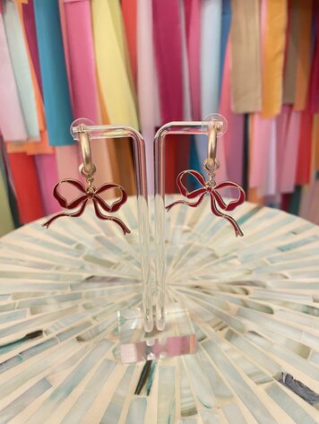 canvas Red Bow Earrings