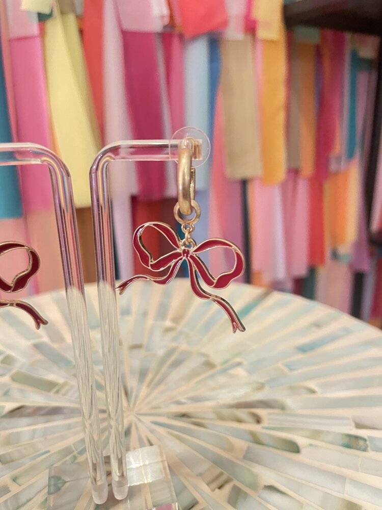 canvas Red Bow Earrings