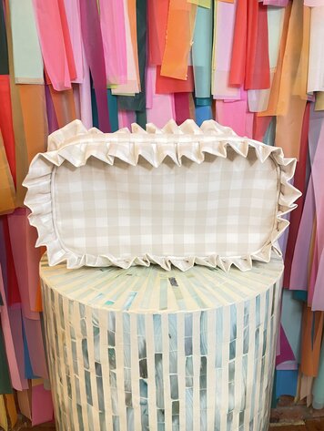 The Sandy Pearl Tan Gingham Ruffle Bag - Large