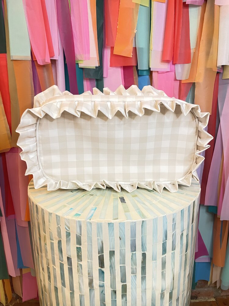 The Sandy Pearl Tan Gingham Ruffle Bag - Large