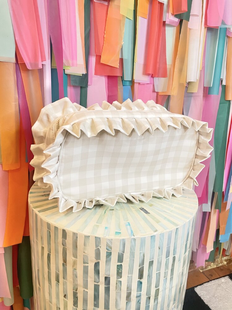 The Sandy Pearl Tan Gingham Ruffle Bag - Large