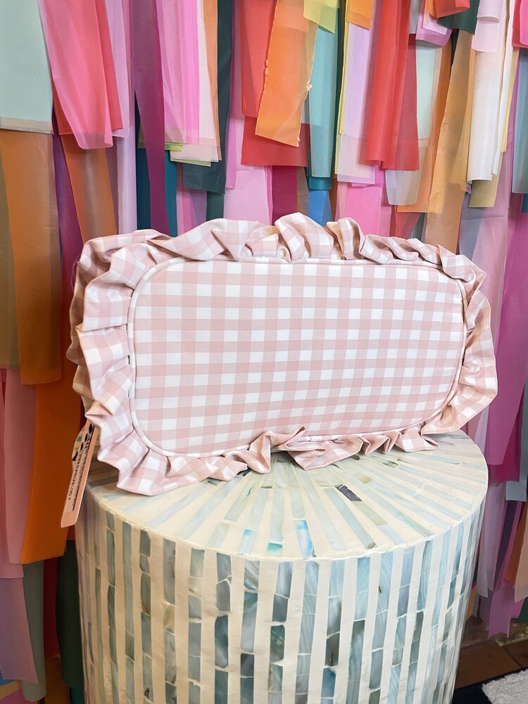 The Sandy Pearl Pink Gingham Ruffle Bag - Large