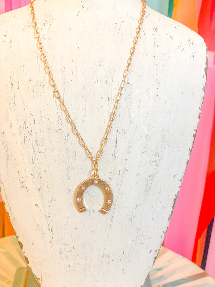canvas Tristan Horseshoe Pendant Necklace in Worn Gold