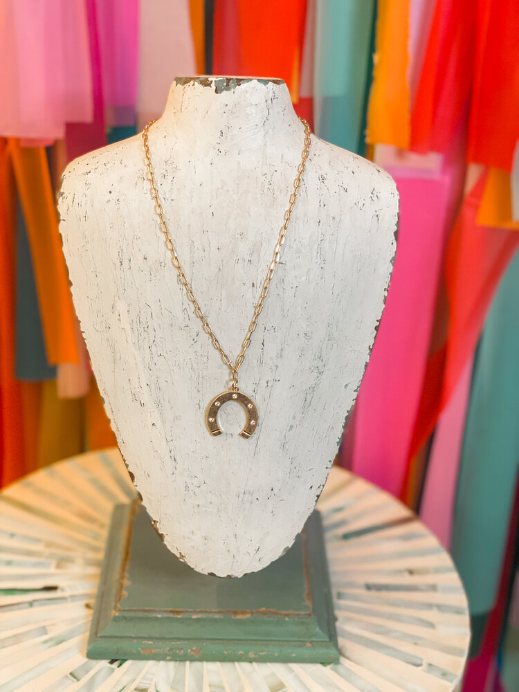 canvas Tristan Horseshoe Pendant Necklace in Worn Gold