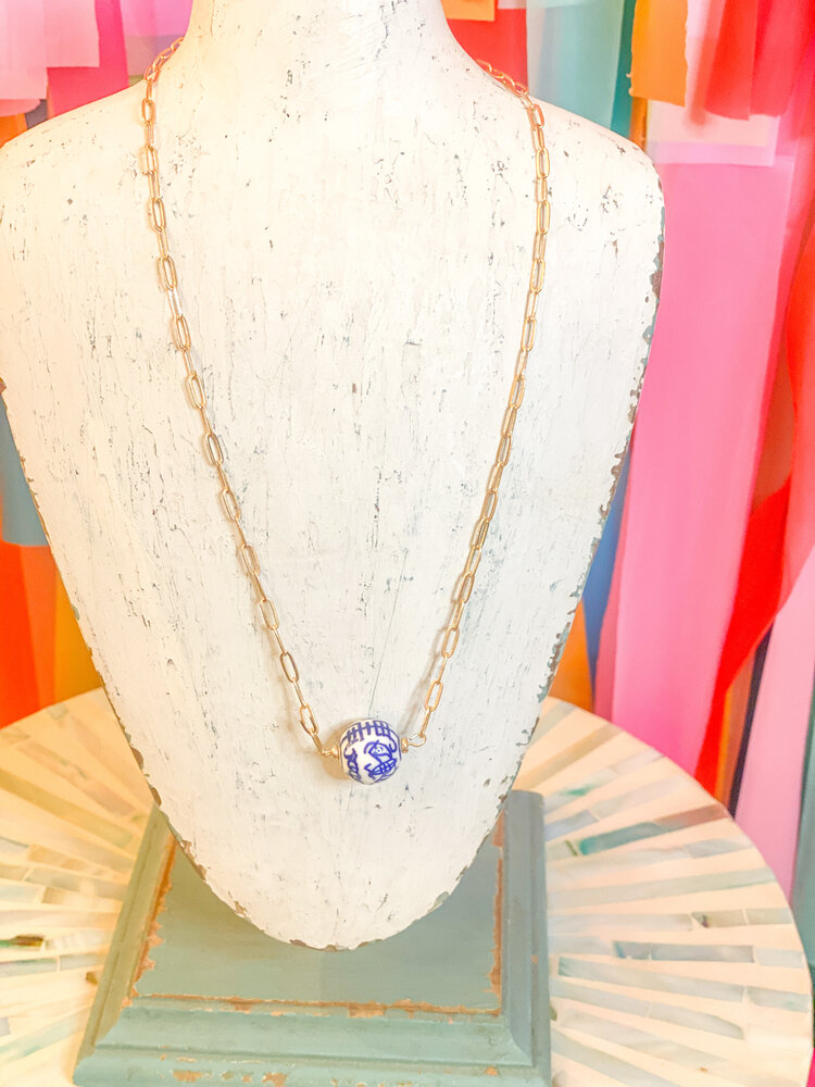 canvas Willow Chinoiserie Necklace in Blue & White