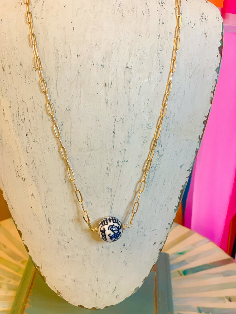 canvas Willow Chinoiserie Necklace in Blue & White