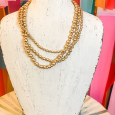 canvas Clarissa Metal Beaded Layered Necklace in Worn Gold