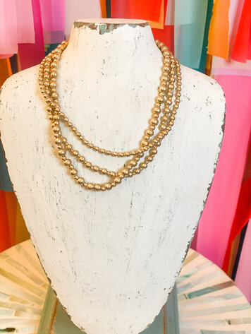 canvas Clarissa Metal Beaded Layered Necklace in Worn Gold