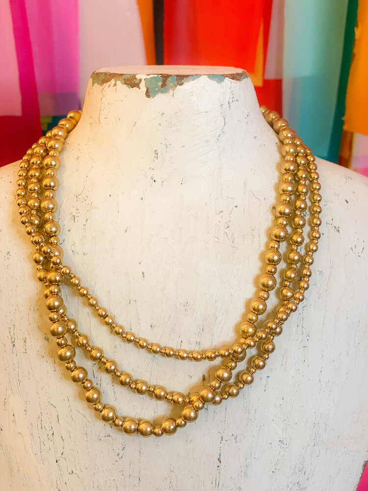 canvas Clarissa Metal Beaded Layered Necklace in Worn Gold