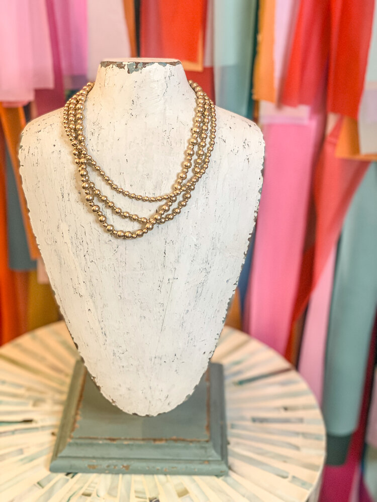 canvas Clarissa Metal Beaded Layered Necklace in Worn Gold